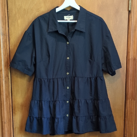 Porridge Tops - Porridge Anthropologie Tiered Tunic Blouse in Navy Size XL
